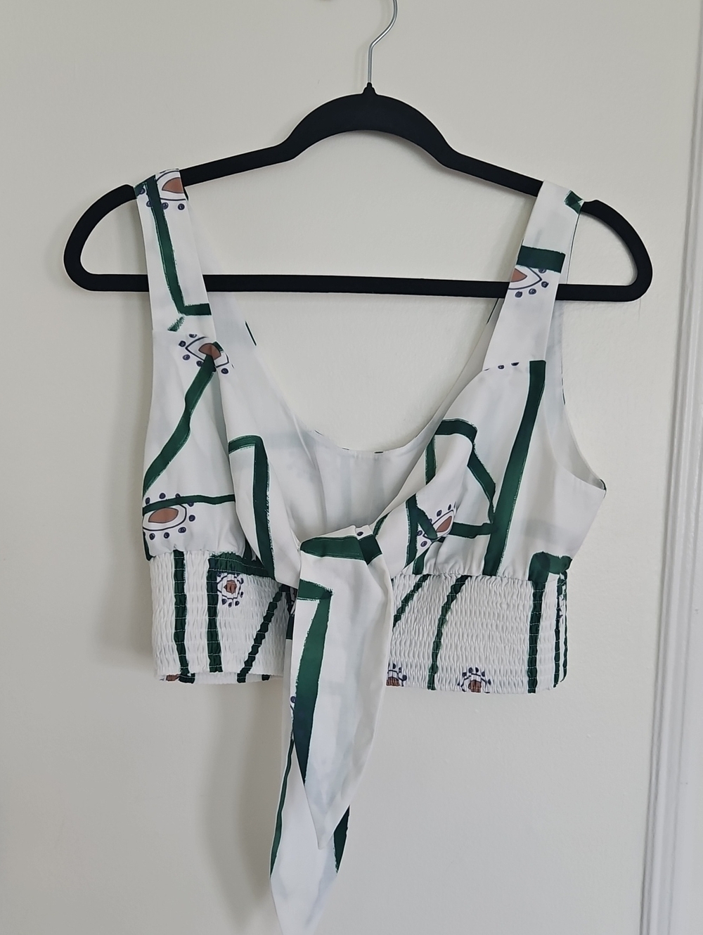 Commense White & Green Tie-Front Crop Top Size Large